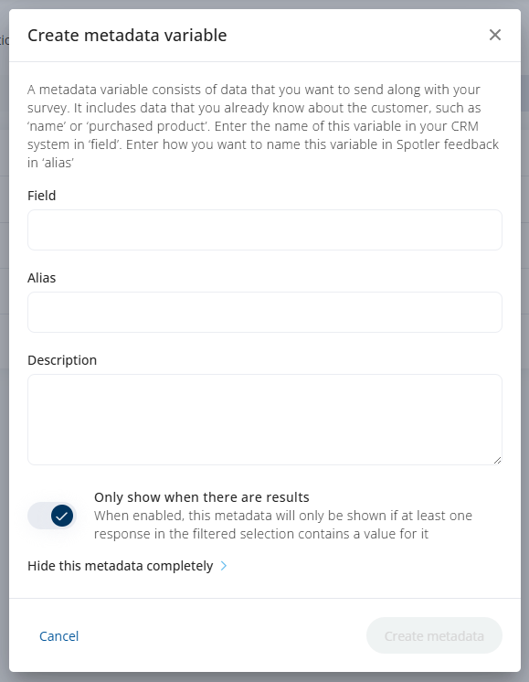 Create a metadata variable in Spotler FeedbackPro