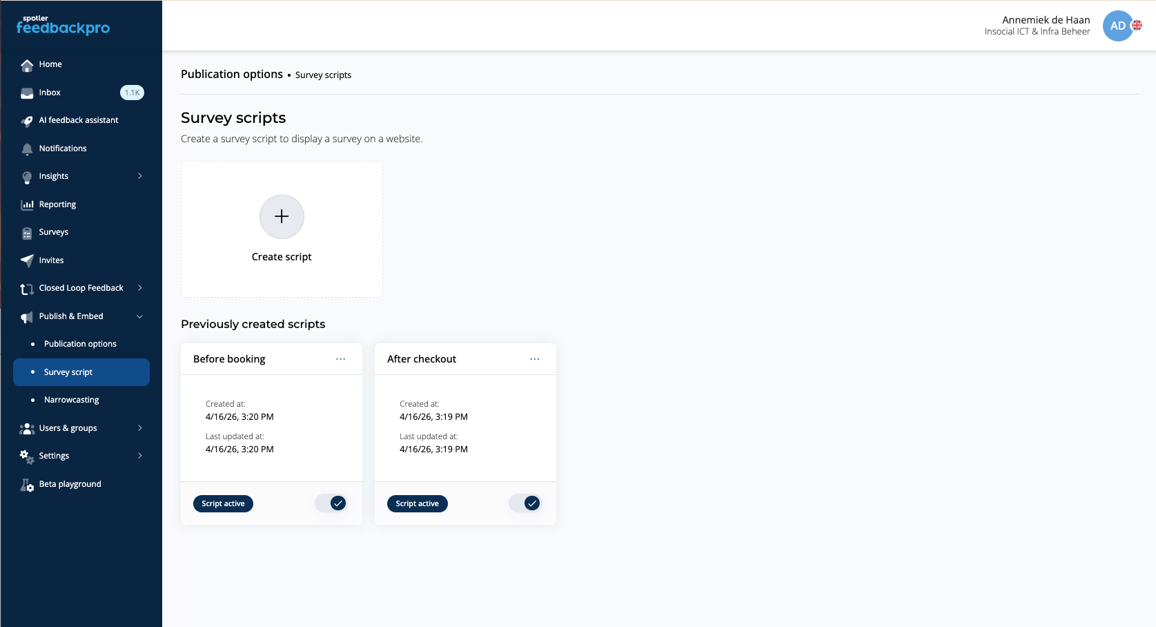 survey script overview with existing scripts and create script option