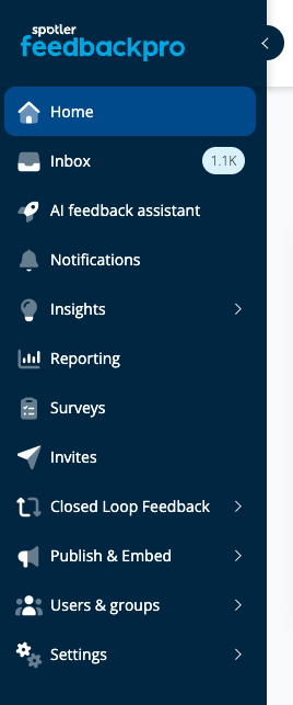 Expanded side menu in Spotler FeedbackPro
